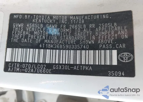 2009 Toyota Avalon Limited из США, поврежденный, VIN 4T1BK36B59U335740